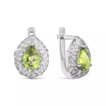 Серьги с хризолитами и фианитами Линии Любви