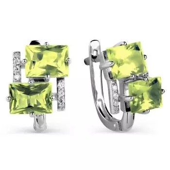 Серьги с хризолитами и фианитами Линии Любви