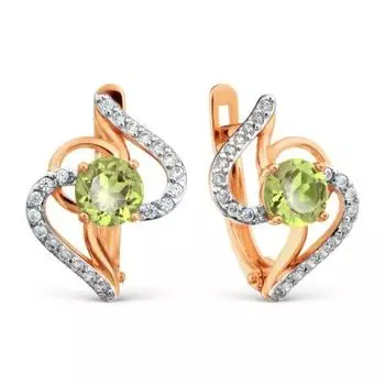 Серьги с хризолитами и фианитами Линии Любви