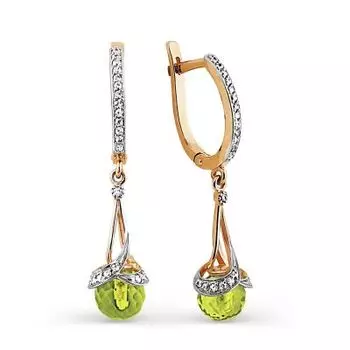 Серьги с хризолитами и фианитами Линии Любви