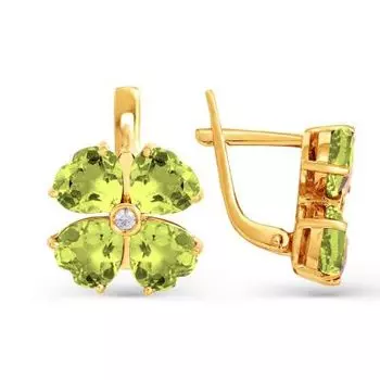 Серьги с хризолитами и фианитами Линии Любви