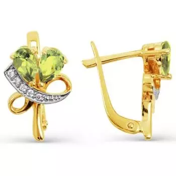 Серьги с хризолитами и фианитами Линии Любви