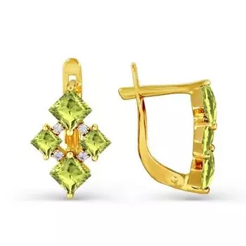 Серьги с хризолитами и фианитами Линии Любви