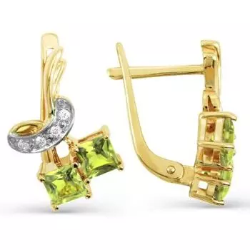 Серьги с хризолитами и фианитами Линии Любви