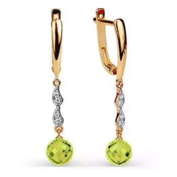 Серьги с хризолитами и фианитами Линии Любви