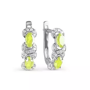 Серьги с хризолитами и фианитами Линии Любви