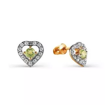 Серьги с хризолитами и фианитами Линии Любви