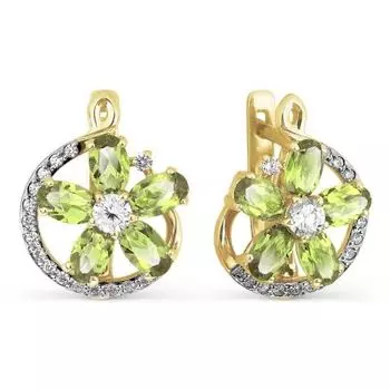 Серьги с хризолитами и фианитами Линии Любви