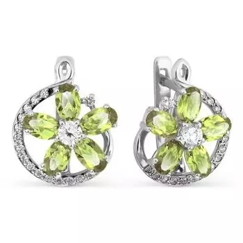 Серьги с хризолитами и фианитами Линии Любви