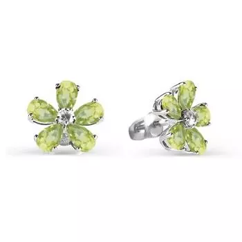 Серьги с хризолитами и фианитами Линии Любви