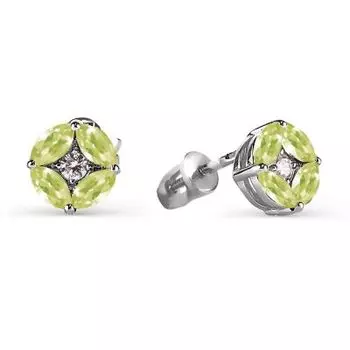 Серьги с хризолитами и фианитами Линии Любви