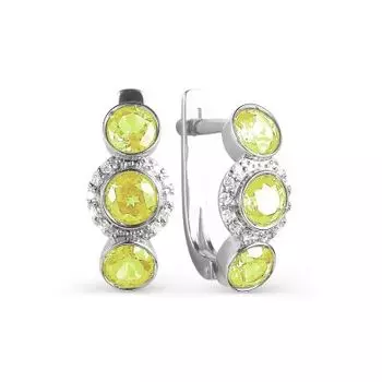 Серьги с хризолитами и фианитами Линии Любви