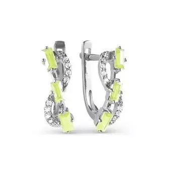 Серьги с хризолитами и фианитами Линии Любви