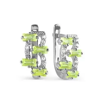 Серьги с хризолитами и фианитами Линии Любви