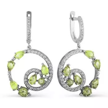 Серьги с хризолитами и фианитами Линии Любви