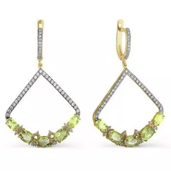 Серьги с хризолитами и фианитами Линии Любви