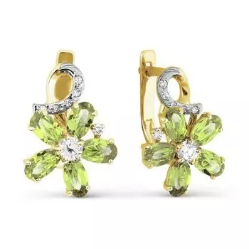 Серьги с хризолитами и фианитами Линии Любви