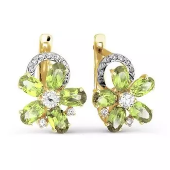 Серьги с хризолитами и фианитами Линии Любви