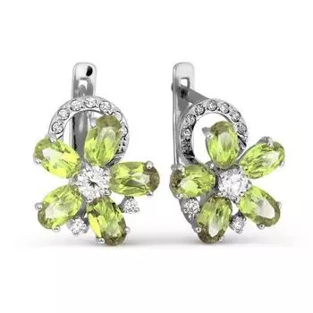 Серьги с хризолитами и фианитами Линии Любви