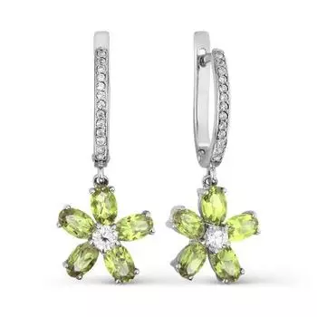 Серьги с хризолитами и фианитами Линии Любви