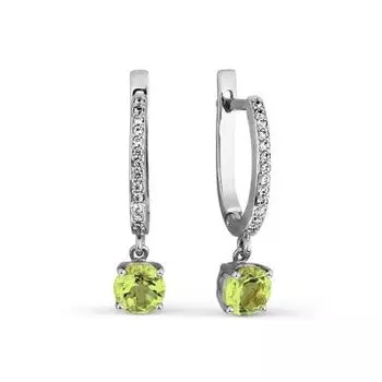 Серьги с хризолитами и фианитами Линии Любви