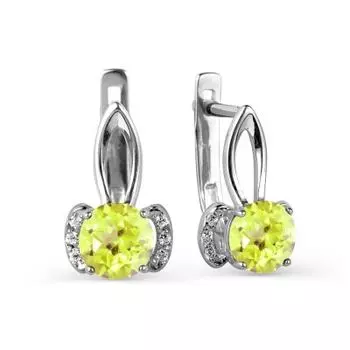 Серьги с хризолитами и фианитами Линии Любви