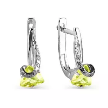 Серьги с хризолитами и фианитами Линии Любви