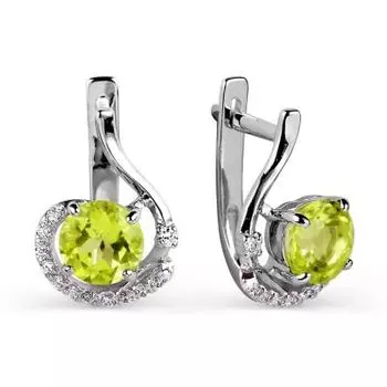 Серьги с хризолитами и фианитами Линии Любви