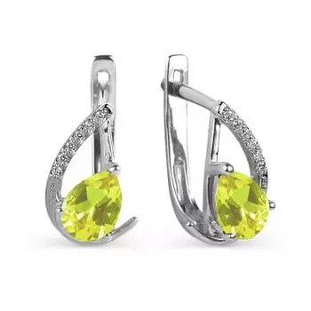 Серьги с хризолитами и фианитами Линии Любви