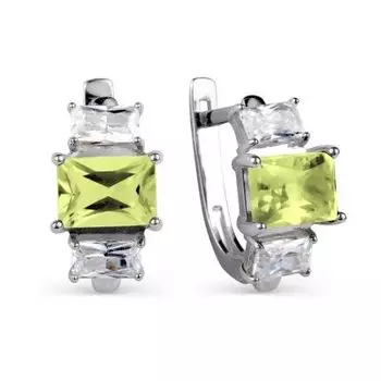 Серьги с хризолитами и фианитами Линии Любви