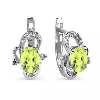 Серьги с хризолитами и фианитами Линии Любви