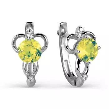 Серьги с хризолитами и фианитами Линии Любви