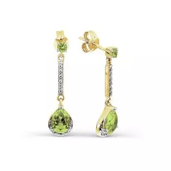 Серьги с хризолитами и фианитами Линии Любви