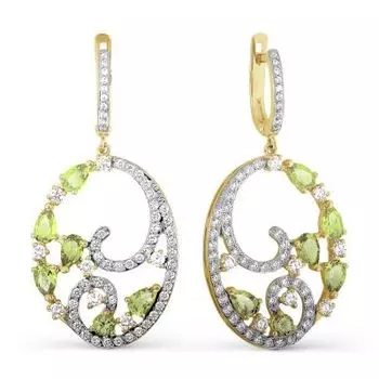 Серьги с хризолитами и фианитами Линии Любви