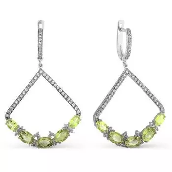 Серьги с хризолитами и фианитами Линии Любви