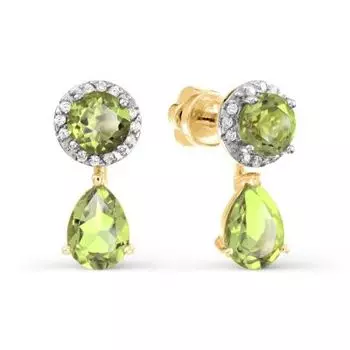 Серьги с хризолитами и фианитами Линии Любви