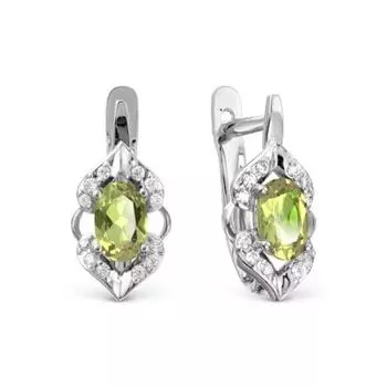 Серьги с хризолитами и фианитами Линии Любви