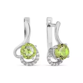 Серьги с хризолитами и фианитами Линии Любви