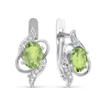 Серьги с хризолитами и фианитами Линии Любви