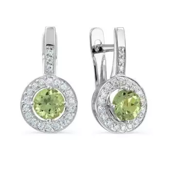 Серьги с хризолитами и фианитами Линии Любви