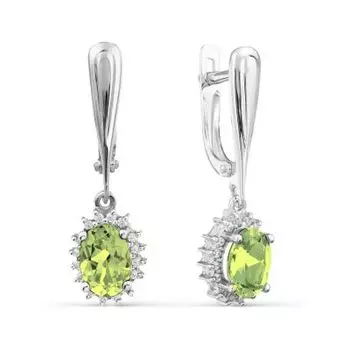 Серьги с хризолитами и фианитами Линии Любви