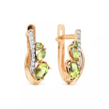 Серьги с хризолитами и фианитами Линии Любви