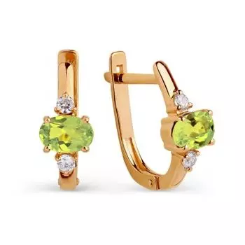 Серьги с хризолитами и фианитами Линии Любви