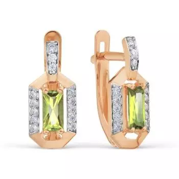 Серьги с хризолитами и фианитами Линии Любви