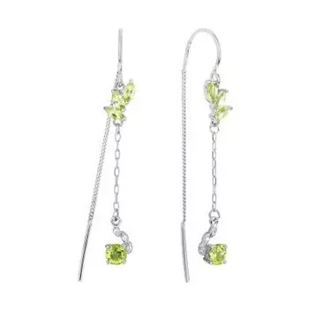 Серьги с хризолитами и фианитами Линии Любви