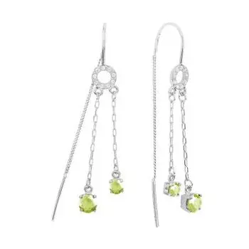 Серьги с хризолитами и фианитами Линии Любви