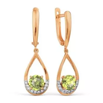 Серьги с хризолитами и фианитами Линии Любви