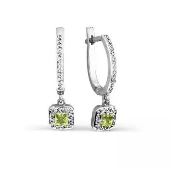 Серьги с хризолитами и фианитами Линии Любви