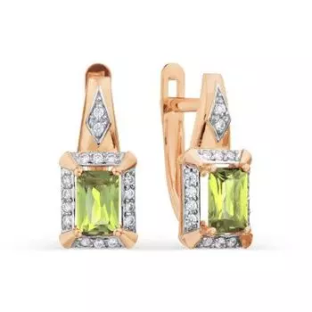 Серьги с хризолитами и фианитами Линии Любви