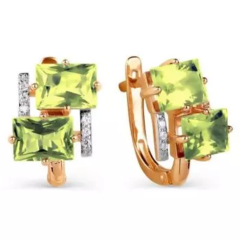 Серьги с хризолитами и фианитами Линии Любви